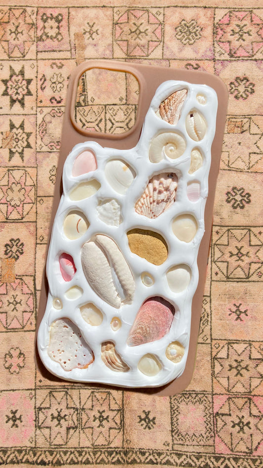 IPHONE 13 ~ COFFEE Natural Seashell Mosaic Handmade Phonecase / Iphone Cover Case Mobile
