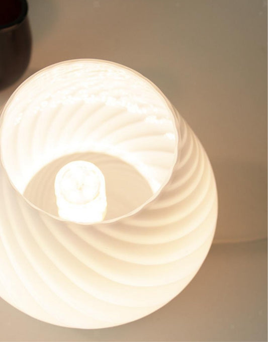 White Neutral Glass Swirl Mushroom Lamp